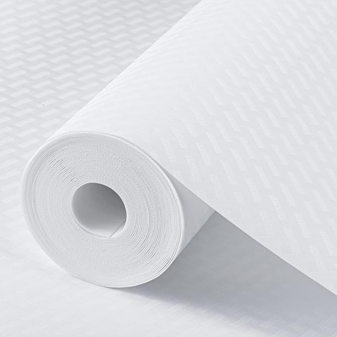 Shelf Liners for Kitchen Cabinets Refrigerator Liners Waterproof & Oil-Proof Kitchen Cupboard Liner Non-Slip Drawer Mats EVA Non Adhesive Fridge Liner for Shelves-White 11.8 x 59 Inches