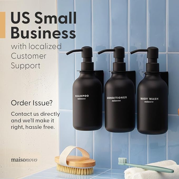 MaisoNovo Refillable Shampoo and Conditioner Bottles | 16.9 fl oz Set of 3 Clear Plastic Bottles White Bamboo Pumps