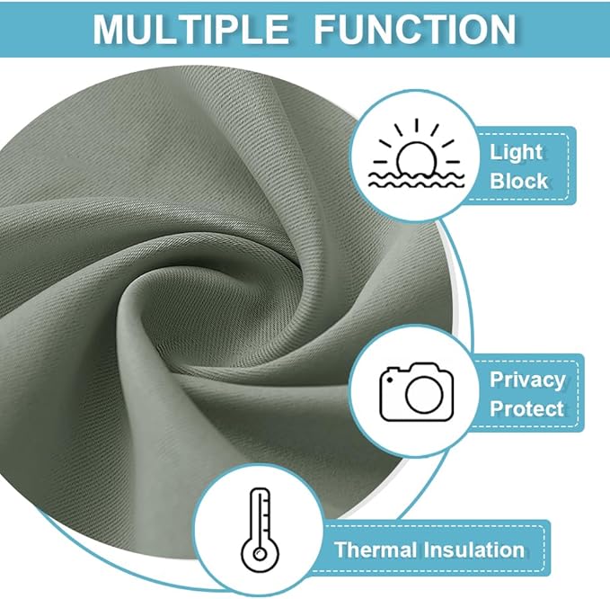 RYB HOME Small Window Curtains, Blackout Privacy Thermal Insulating Drapes for Bedroom Bathroom Basement Cafe Classroom Short Window Decor, W34 x L45, Sage Green, 2 Panels