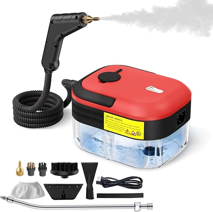 7-in-1 Handheld Steam Cleaner, 2200W High Pressure Steam Cleaner, 1.2L Portable Car Steam Cleaner for Home Kitchen, Bathroom, floor and Car Cleaning, 10s Fast Heating High Pressure Steam Cleaning, Red