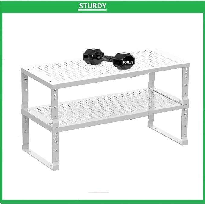 Metal Stackable Expandable Storage Shelf - Multi-Functional Home Storage Shelf, Suitable for Kitchen, Cabinet,Bathroom, Office, Garage, etc.(1PACK/White/Large