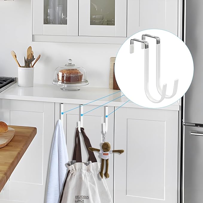 FYY Over the Door Hooks, 6 Pack Door Hangers Hooks with Rubber Prevent Scratches Heavy Duty Organizer Hooks for Living Room, Bathroom, Bedroom, Kitchen Hanging Clothes, Towels, Hats, Coats, Bags White