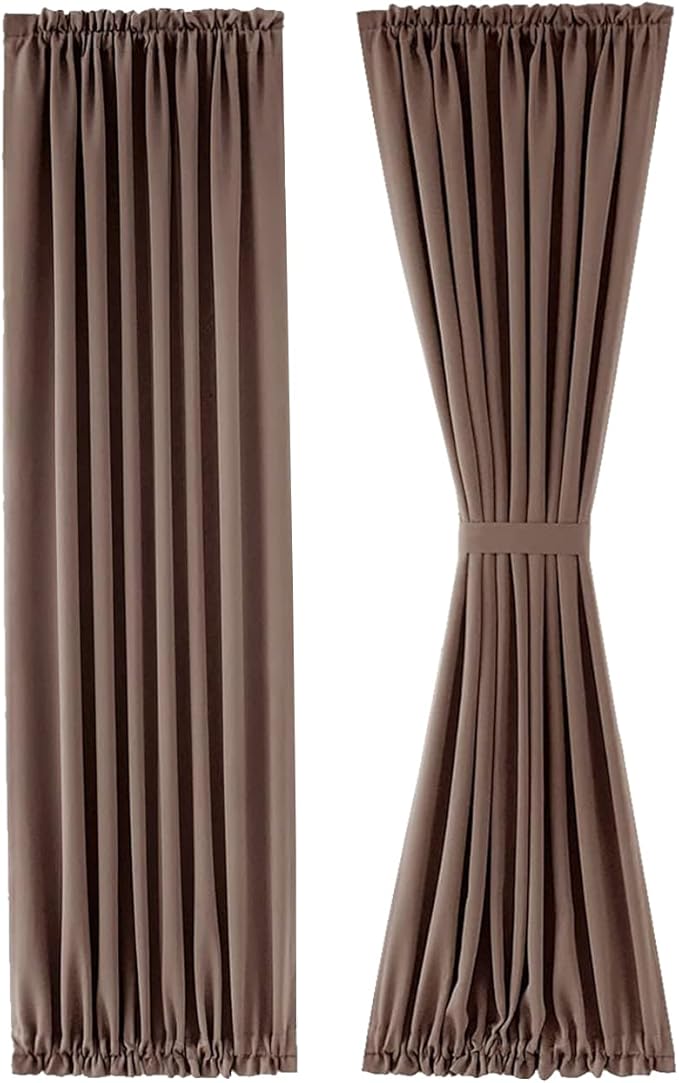 DWCN French Door Curtains – Rod Pocket Thermal Blackout Curtain for Doors with Glass Window, Kitchen and Patio Doors for Privacy, 25 X 72 Inches Long, 1 Curtain Panel with Tieback,Khaki