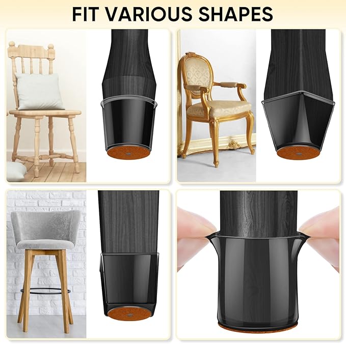 BALEINE 32 Pack Silicone Chair Leg Floor Protectors, Stool Leg Protectors Cap, Non-Slip Chair Leg Caps for Hardwood Floors (Black & Small, 32 Pack, XL)