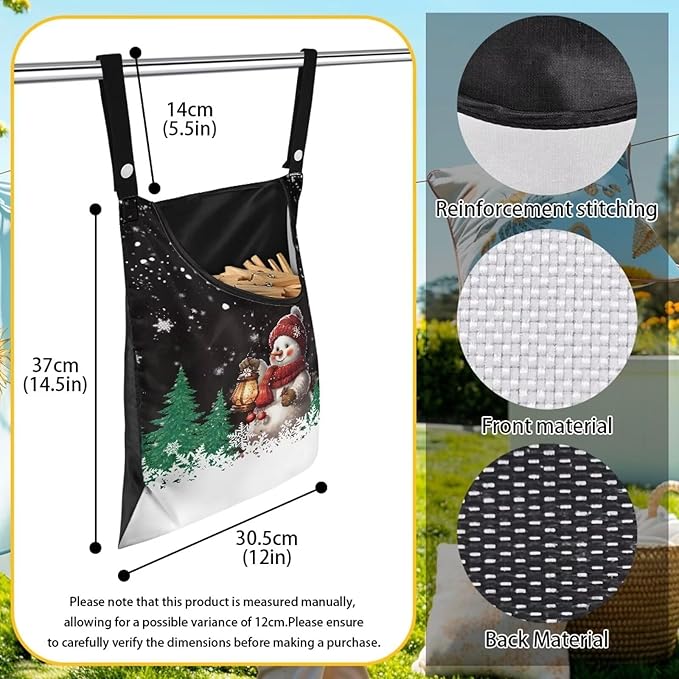 2 Pcs Snowman Clothes Pin Hanging Bag, Large Capacity Clothespin Bag with A Large Opening,Clothes Pin Hanging Bag Space-Saving Organize Clothespin Bag for Clothesline Outdoor
