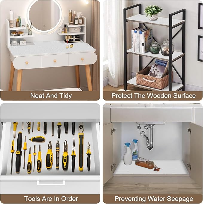 OcePor Non-Adhesive Drawer and Shelf Liner 17.5IN x 20FT,Non Slip Cabinet and Cupboard Liner, Kitchen Cabinet Liners for Shelves, Waterproof Drawer Shelf Liners for Cabinets/Bathroom Cupboard, White