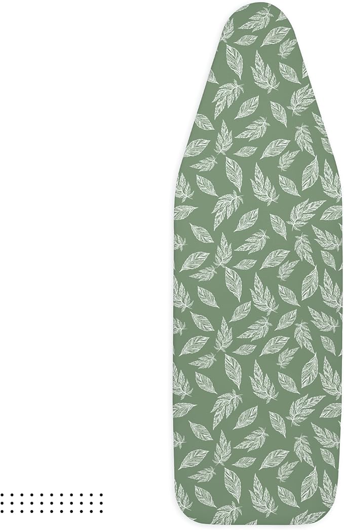 Encasa XO Ironing Board Covers (42"x14") Drawstring Tightening with Thick 3 mm Felt Padding, Easy Fit, Scorch Resistant, Printed - Big Leaves Green