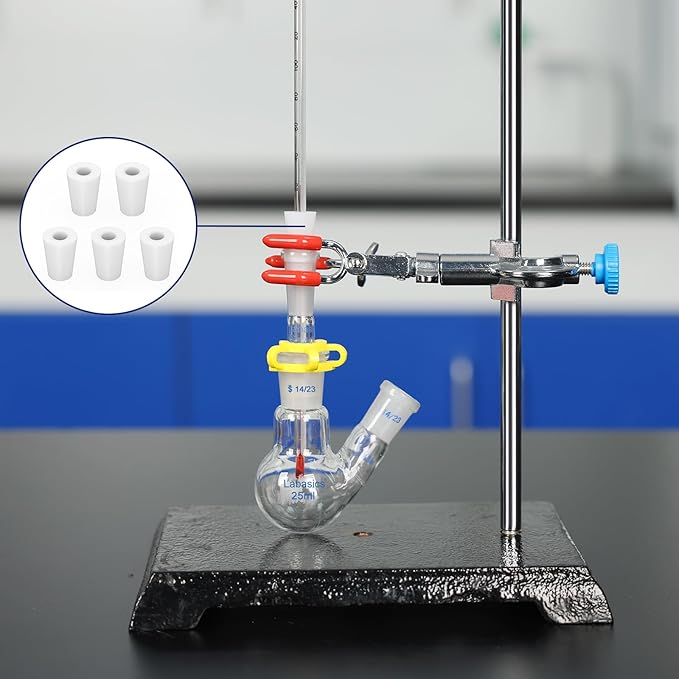 Labasics 5-Pack 3# Single-Hole Silicone Stoppers, White Tapered Lab Seal Stoppers with 0.31" Hole, Durable and Reusable Silicone Plugs for Laboratory Glassware, Airtight Sealing, and Experiments