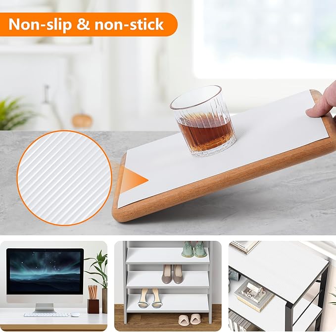 Shelf Liners for Kitchen Cabinets Drawer Liner Non Adhesive Cupboard Mat EVA Material Waterproof Refrigerator Mats Washable Fridge Liner for Cupboard and Desks Liner White 11.8 x 59 Inches