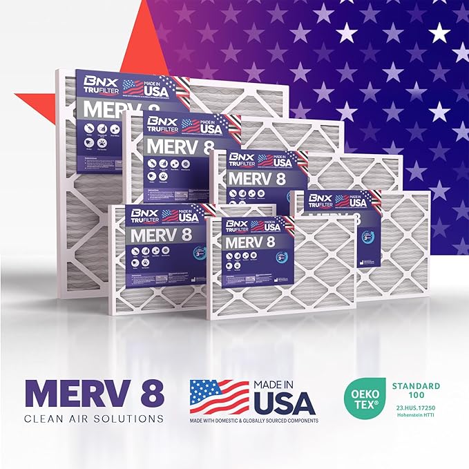 BNX TruFilter 18x18x1 Air Filter MERV 8 (6-Pack) - MADE IN USA – Dust & Pet Defense Air Conditioner HVAC AC Furnace Filters for Dust, Pet, Mold, Pollen MPR 600 – 700 & FPR 5
