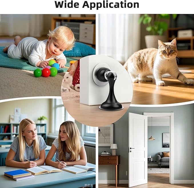 Probrico Black Magnetic Door Stoppers for Bottom of Door, Stainless Steel Magnet Door Catch Door Stops to Keep Door Open, Heavy Duty Door Holder, Wall and Floor Mounting, 2 Pack