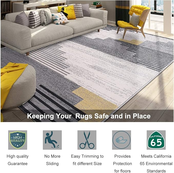 Non Slip Rug Pad Grippers - 6x9, 1/8" Thick, (Felt + Rubber) Double Layers Area Carpet Mat Tap, Provides Protection and Cushioning for Hardwood or Tile Floors