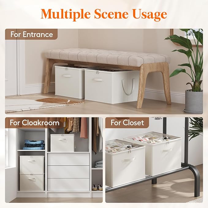Lifewit Shoe Storage Organizer for Closet Fits 12-16 Pairs, Fabric Large Shoe Box Storage Container with Clear Cover, Foldable Bins Fit for Boots Heels Sneakers 17"(L) x 17"(W) x 12.5"(H) 1 Pack White