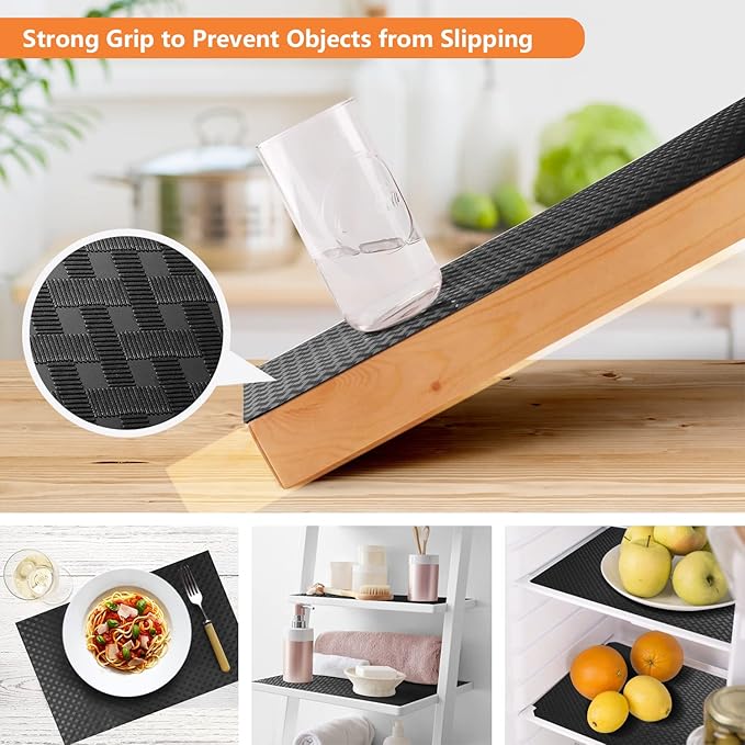 Shelf Liners for Kitchen Cabinets Refrigerator Liners Waterproof & Oil-Proof Kitchen Cupboard Liner Non-Slip Drawer Mats EVA Material Non Adhesive Fridge Liner for Shelves -Black 11.8 x 393.7 Inches