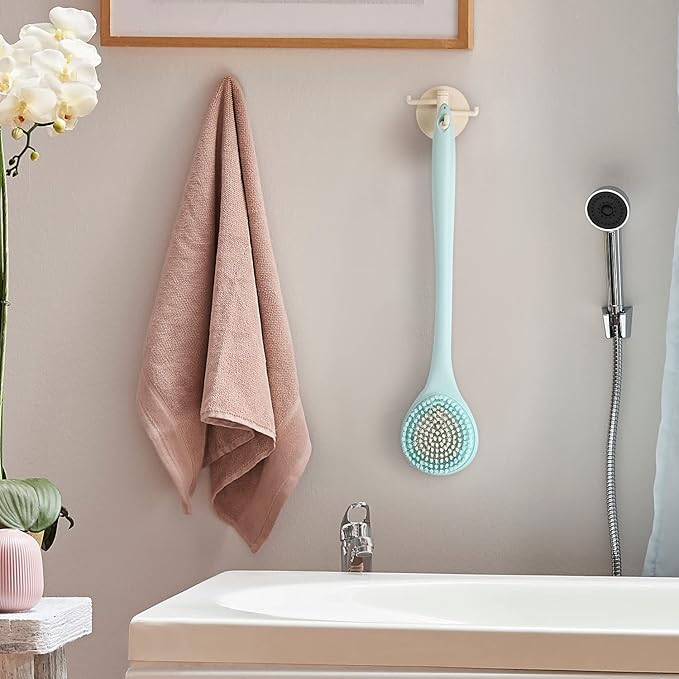 BEDELITE Back Bath Brush Long Handle for Shower of 2 - Soft Shower Brush for Men & Women,Back Brush Scrubber - 16.4" Long Skin Exfoliator for Bath Scrubber Body Brush(2 Pack, Blue & Ivory)