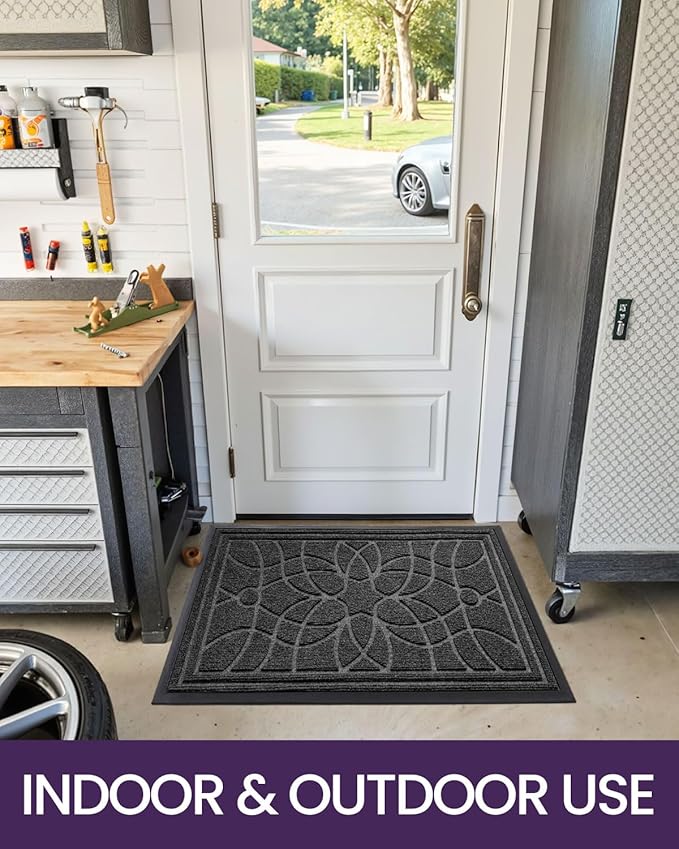 DEXI Front Door Mat Outside Entrance, Heavy Duty Non Slip Low Profile Doormat for Entryway, Trap Dirt and Moisture Welcome Mats, Easy Clean, Patio, Garage, 3x2, Grey