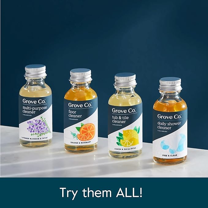Grove Co. Floor Cleaner Refill Concentrate (6 x 1 Fl Oz) Plant-based Household Cleaning Supplies, Ammonia & Chlorine Free, No Plastic Waste, 100% Natural Orange & Rosemary Scent, 3 x 2 Pack Refills