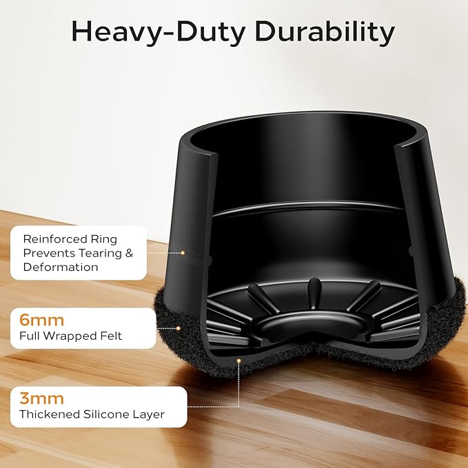 Meldel 24 PCS Silicone Chair Leg Floor Protectors Large (1.2"-1.4") Rubber Felt Furniture Pads Chair Legs Caps/Covers for Hardwood Floors, Tile from Scratches & Reduce Noise - Round, Black