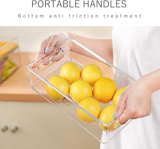 6 Pack Refrigerator Organizer Bins,3 Sizes Clear Pantry Storage with Handles and 30 PCS Plastic Bags for Fridge, Freezer, Shelves, Drawer, Bins, Snack Organizer for Home & Kitchen