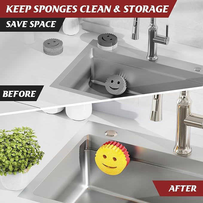 Sponge Holder for Kitchen Sink,Sink Caddy Organizer with Suction Cup Installation for Kitchen/Bathroom, Self Draining,Sponge Caddy for Holding Smiley Sponges-Bronze