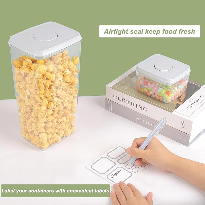 Airtight Food Storage Containers with Lids Pop Up Containers Pasta Organizer for Kitchen Pantry Cereal Snack Flour Sugar Coffee (3pc 3300ml / 3.48qt)