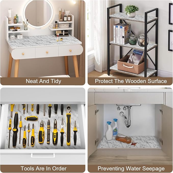 OcePor Non-Adhesive Drawer and Shelf Liner 24IN x 20FT,Non Slip Cabinet and Cupboard Liner, Kitchen Cabinet Liners for Shelves, Waterproof Drawer Shelf Liners for Cabinets/Bathroom Cupboard, Marble