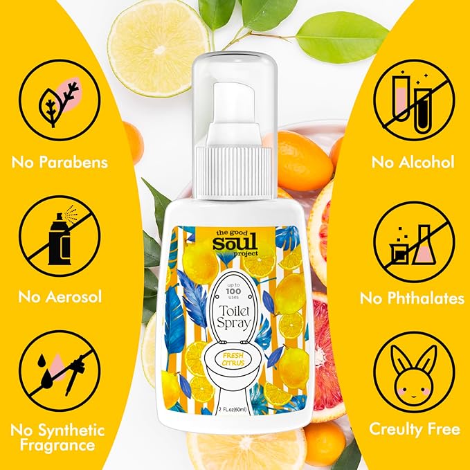 Toilet Spray for Poop, Fresh Citrus, Bathroom Spray Odor Eliminator, 2Fl Oz 2 Pack