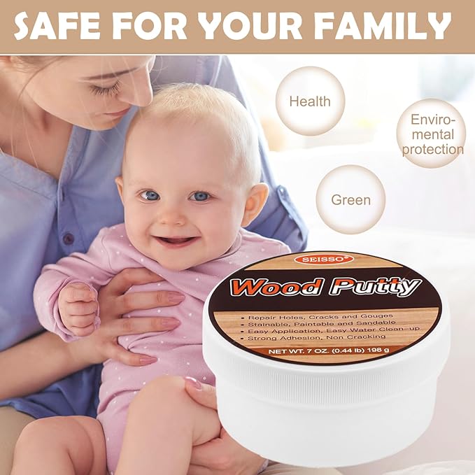 SEISSO Wood Putty, White Oak Wood Filler Paintable, Wood Putty Outdoor Waterproof, Wood Repair Putty Stainable, Wood Furniture Repair kit - Restore Wooden Table, Cabinet, Floors, Door
