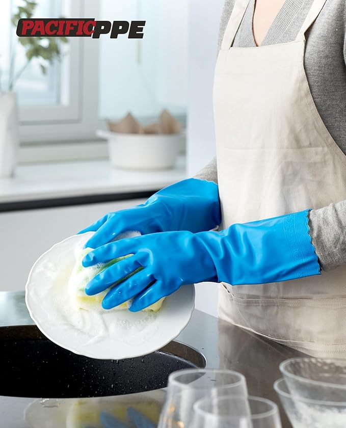 PACIFIC PPE 2 Pairs Dishwashing Cleaning Gloves with Latex free, Cotton lining, Kitchen Gloves (Purple+Blue, Large)