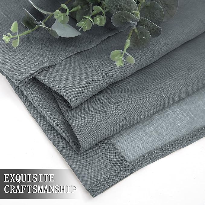 Tollpiz Sheer Tier Curtains Kitchen Linen Textured Half Curtain Sheers Light Filtering Rod Pocket Voile Bathroom Short Curtains for Farmhouse, 25 x 30 inches Long, Dark Grey, Set of 2 Panels