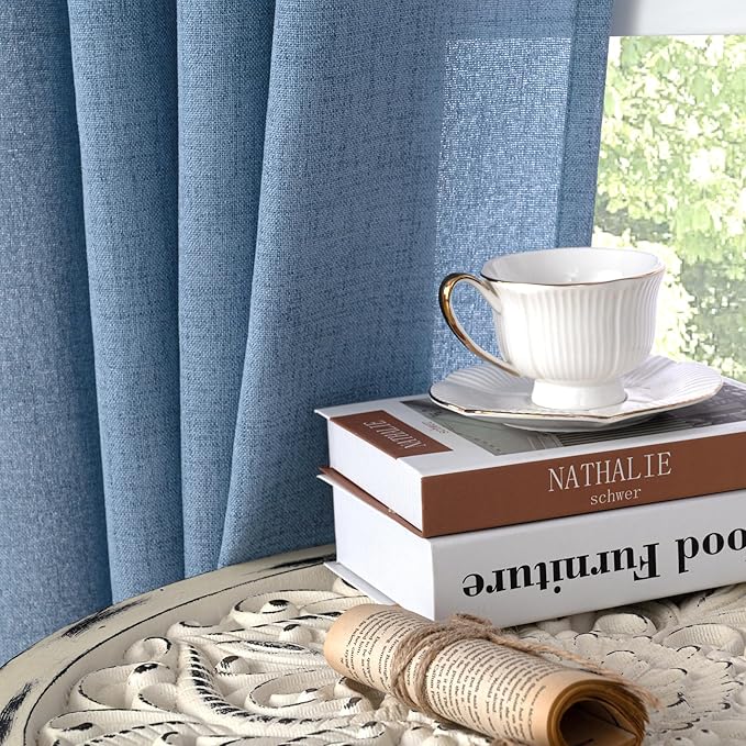 YoungsTex Denim Blue Linen Curtains 72 Inch Length for Living Room - Light Filtering Semi Sheer Drapes with Rod Pocket Back Tab Privacy Coastal for Bedroom, 2 Panels, 52 x 72 Inch