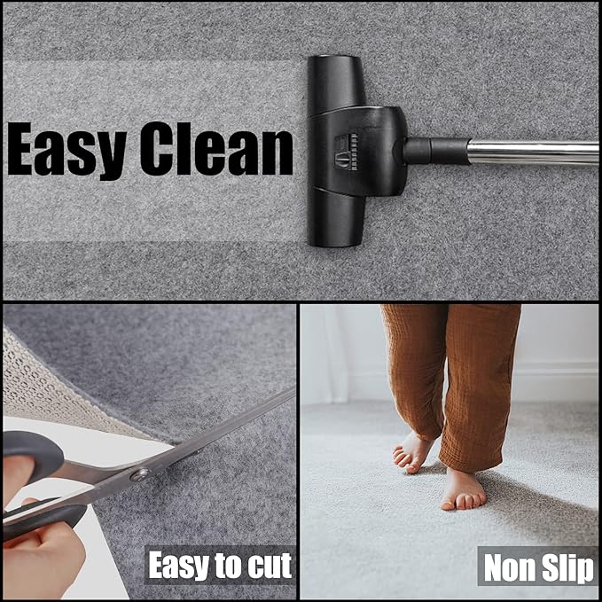 Non Slip Rug Pad Grippers - 3x5, 1/4" Thick, Felt + Rubber Double Layers Area Carpet Mat Tap, Provides Protection and Cushioning for Hardwood or Tile Floors