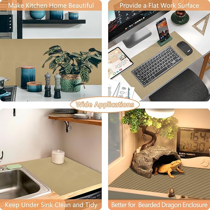 Self-Adhesive Shelf Liner Kitchen Liner, Waterproof Backed Paper Easy Peel and Stick Contact Liner Without Residue for Decor Your Desk Surface, Kitchen Countertops (Dark Khaki, 11.8 x 118.1 inches)
