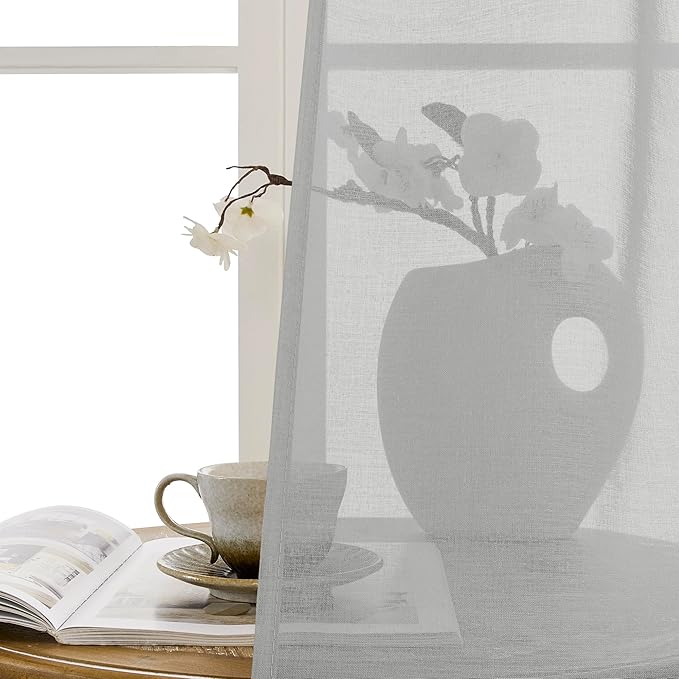 Tollpiz Sheer Curtains Closet Linen Textured Curtain Sheers Doorway Light Filtering Voile Patio Glass Door Rod Pocket Curtains French Door, 54 x 80 inches Long, Silver Grey, Set of 1 Panel