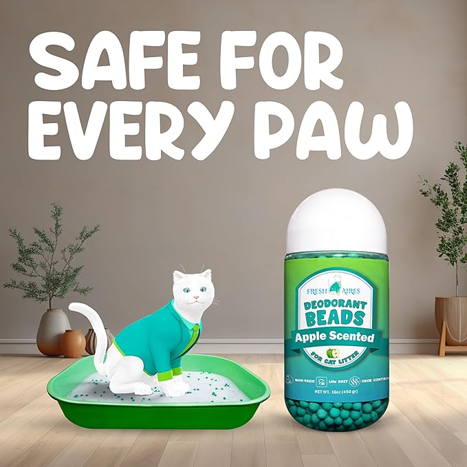 Cat Deodorant Beads | Green Apple Scent, Low-Dust & Non Toxic Litter Box, Superior Odor Control, Pet Safe Kitty Litter Deodorizer | Cat Litter Scent Deodorizer for Cleaner Air