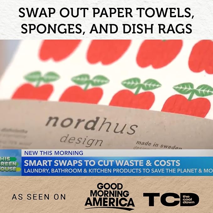 Nordhus Design Swedish Dishcloths, Black Charcoal/Dark Grey, 10-Pack, Reusable, Washable Cellulose Cotton Kitchen Cloths - Replace Paper Towels, Wipes, Sponges, Dish Rags