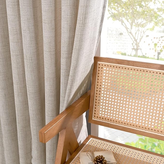 YoungsTex Linen Semi Sheer Curtains 78 Inch Length for Living Room, Light Filtering Window Treatments Drapes Rod Pocket Back Tab Natural Privacy for Bedroom, 2 Panels, 52 X 78 Inch