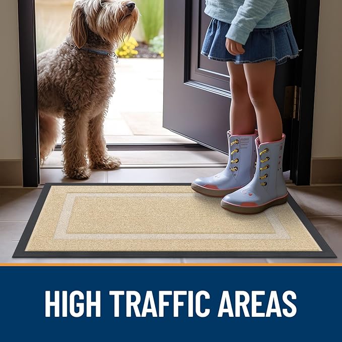 OLANLY Front Door Mat Indoor Outdoor Entrance, Waterproof All-Season, All-Weather Doormat, Sturdy Natural Rubber, Fade Resistant, Low Profile, Easy Clean Patio Porch Entryway Mat, 71x47, Beige
