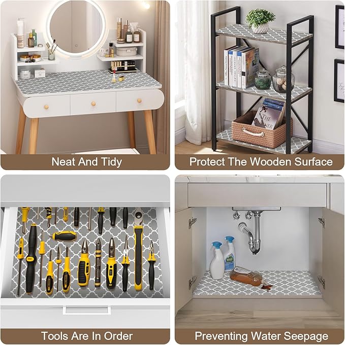 OcePor Non-Adhesive Drawer and Shelf Liner 24IN x 30FT,Non Slip Cabinet and Cupboard Liner, Kitchen Cabinet Liners for Shelves, Waterproof Drawer Shelf Liners for Cabinets/Bathroom Cupboard