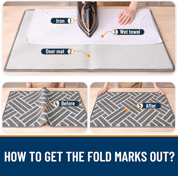 OLANLY Indoor Door Mat, 40x32 Inch, Dirt Resistant and Absorbent, Non-Slip Rubber Backing Floor Mats, Easy Clean Low-Profile Doormat for Entryway, Front Door, and Inside Entrance, Grey