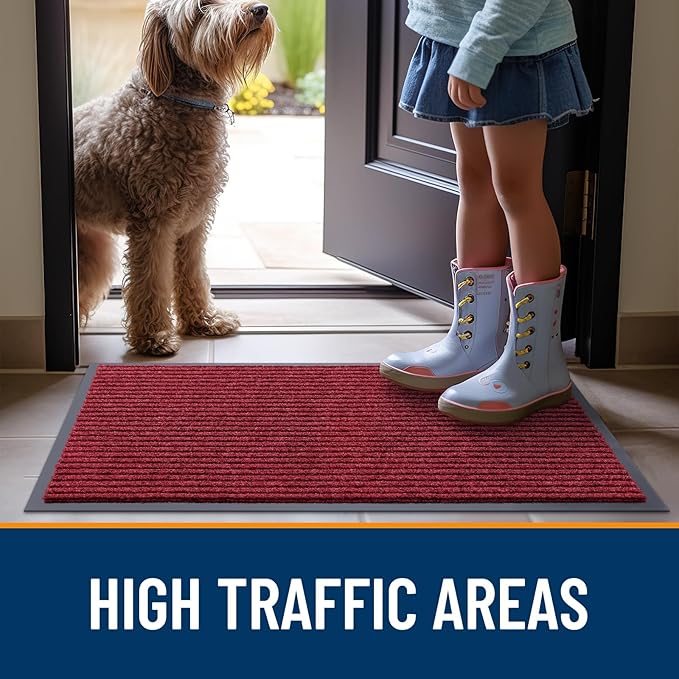 OLANLY Front Door Mat Indoor Outdoor Entrance, Waterproof Heavy Duty Doormat, Fade Resistant, Low Profile, Easy Clean Patio Porch Welcome Floor Mats for Entry, 71x23, Wine Red