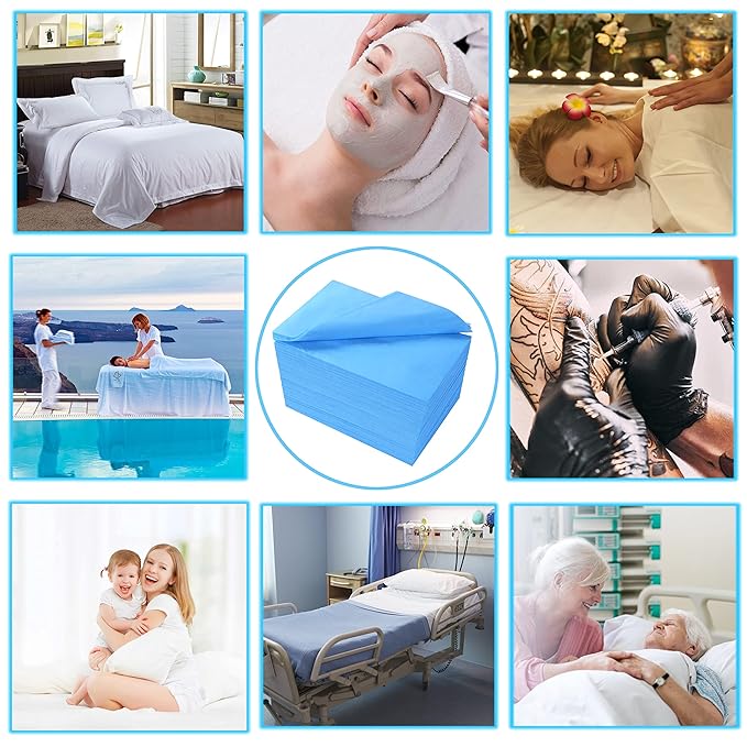 31" x 71" Disposable Bed Sheets for Massage Table Waterproof Massage Table Sheet Soft Non Woven Fabric SPA Bed Cover Breathable for Massage Beauty Tattoos 50PCS (Blue)