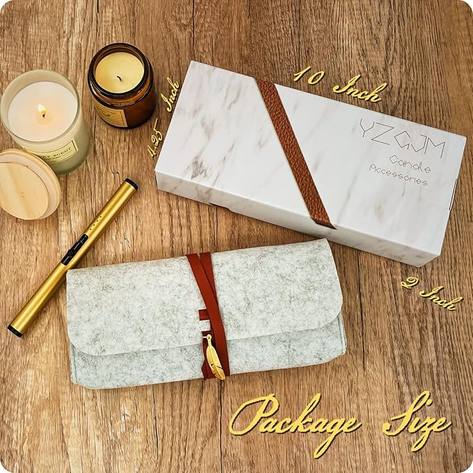 Exquisite Candle Accessories Tool Pack Bag, Rechargeable Electric Lighter, Wick Trimmer, Dipper, Snuffer and Tray Holder Elegant Kit Gift for Candle Lovers in Dating, Valentines Decor. (French Gold)