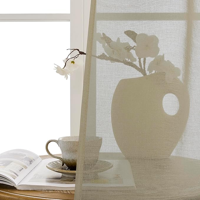 Tollpiz Sheer Door Curtains Closet Linen Textured Curtains Sheer Doorway Light Filtering Voile Rod French Door Pocket Curtain Patio Glass Door, 25 x 72 inches Long, Taos Taupe, Set of 1 Panel