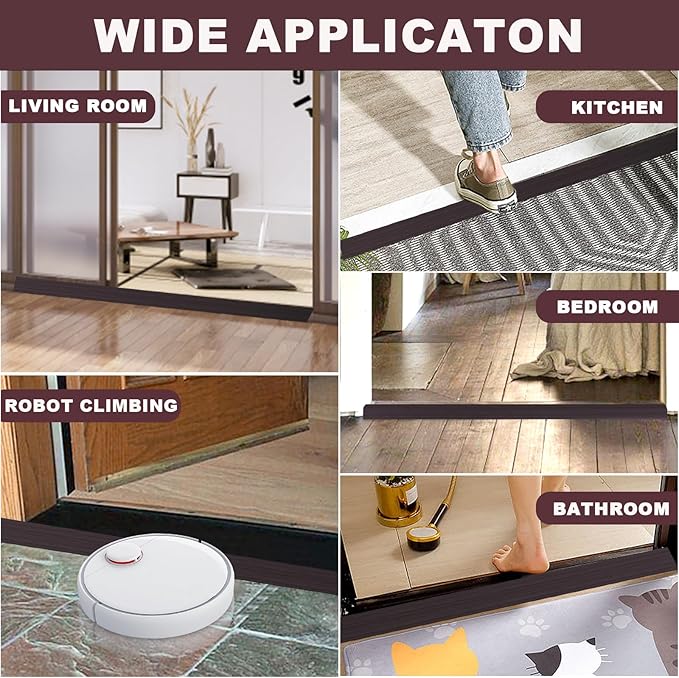 Vinyl Door Threshold Flooring Transition Strip Self Adhesive Carpet Edging Strip for Laminate Doorway Edge Threshold from 1/5" to 2/5" (Black Walnut Wood Grain, 10 Ft)