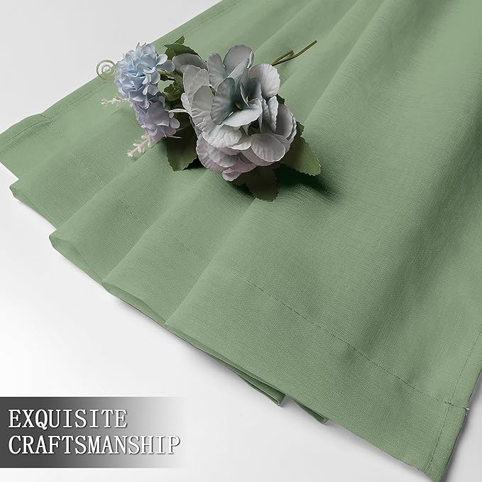 Tollpiz Sheer Curtains Linen Textured Bedroom Curtain Sheers Light Filtering Rod Pocket Voile Curtains for Living Room, 54 x 84 inches Long, Sage Green, Set of 2 Panels