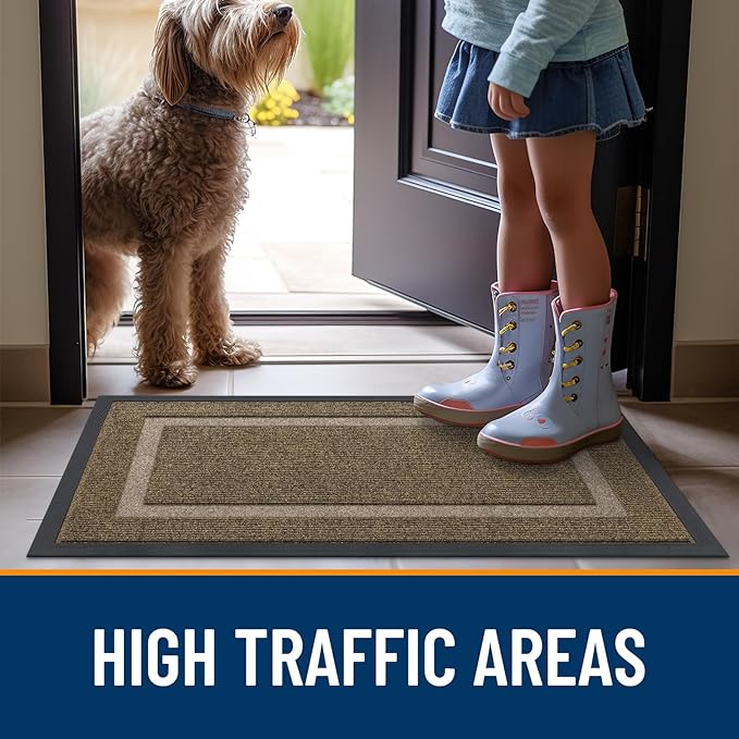 OLANLY Front Door Mat Indoor Outdoor Entrance, Waterproof All-Season, All-Weather Doormat, Sturdy Natural Rubber, Fade Resistant, Low Profile, Easy Clean Patio Porch Entryway Mat, 71x23, Brown