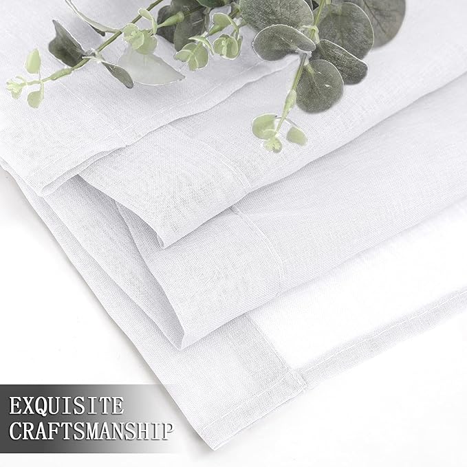 Tollpiz Sheer Curtains Linen Textured Living Room Curtain Sheers Light Filtering Rod Pocket Voile Curtains for Bedroom, 42 x 63 inches Long, White, Set of 2 Panels