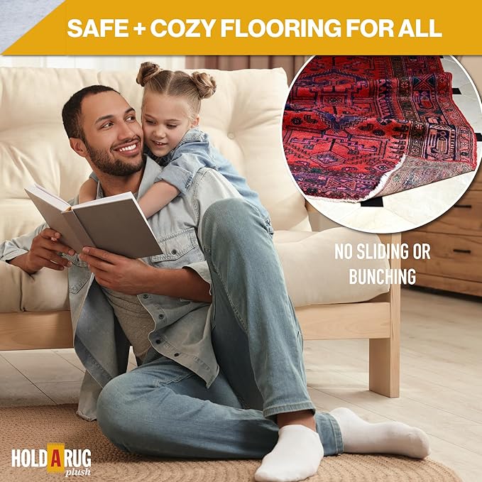 Hold-a-Rug Plush 3' x 5' Nonskid, Nonslip Rug Pad, Reversible Gripper, ¼ Thick, Safe for All Floors and Carpet, Keep Area Rugs Secure