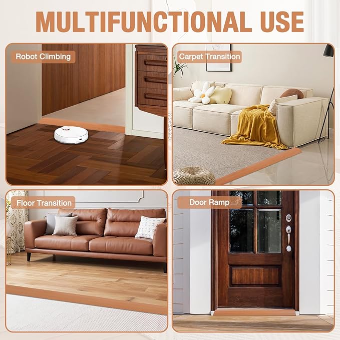 Floor Transition Strip Self Adhesive Vinyl Door Threshold for Doorways Carpet Edging Trim Overlap Edge Reducer for Laminate Floor, Carpet, Tile (Yellow Oak Grain, 3/5" to 4/5", 6.6Ft)